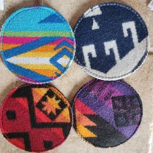 Set of 4 Colorful Geometric Round Fabric Coasters
